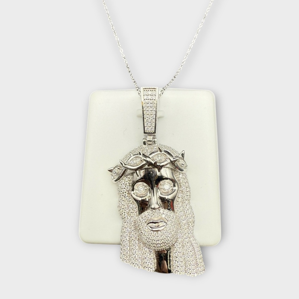 Sterling Silver Moissanite Jesus Pendant Necklace